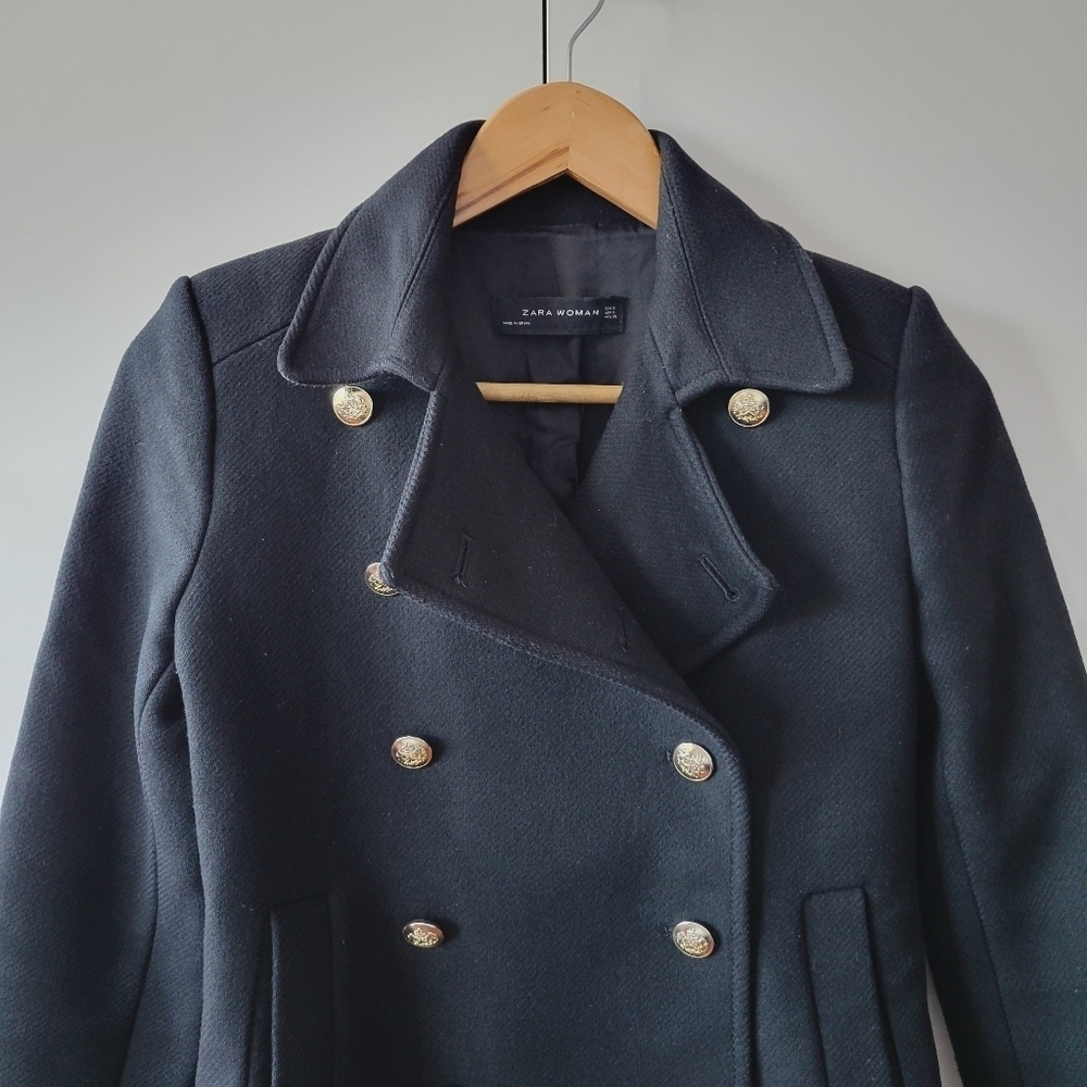 Zara Black Short Pea Coat - Picture 3 of 9